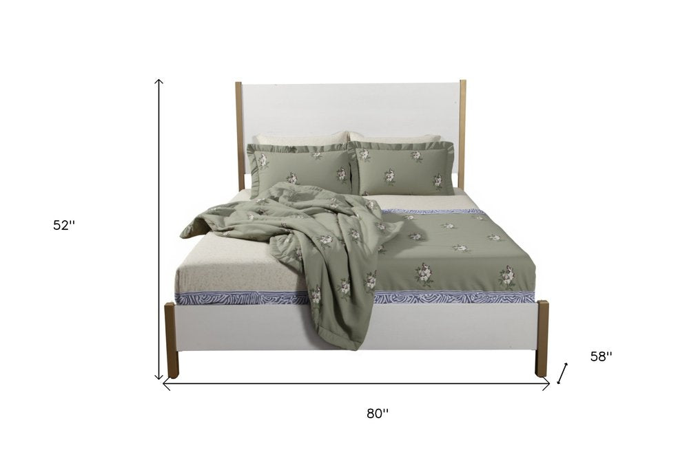 Natural and White Solid Wood And Upholstery Full Bed Frame