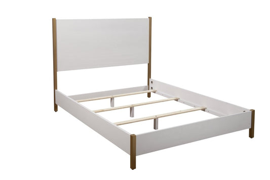 Natural and White Solid Wood And Upholstery Full Bed Frame