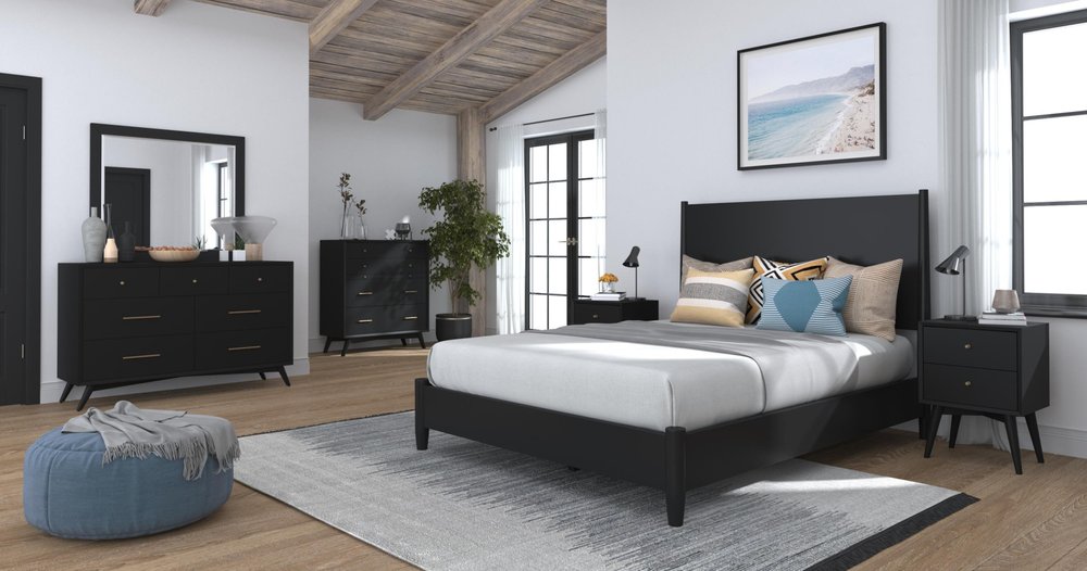 Black Solid Wood Full Bed Frame