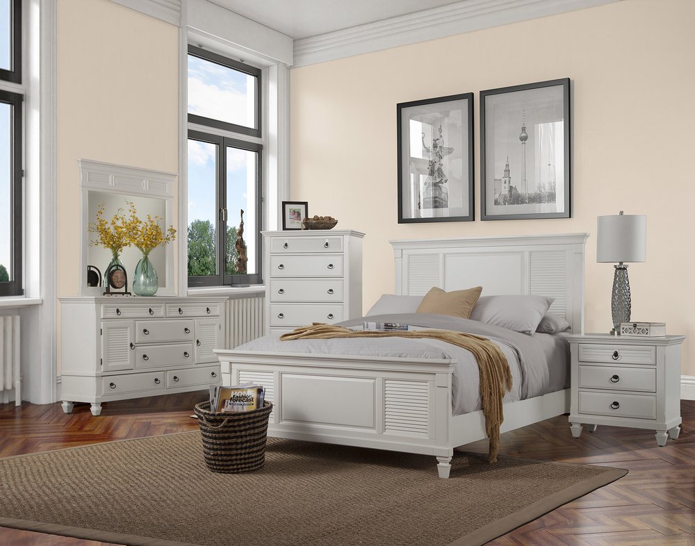 White Ribbed Texture Solid Wood California King Bed Frame