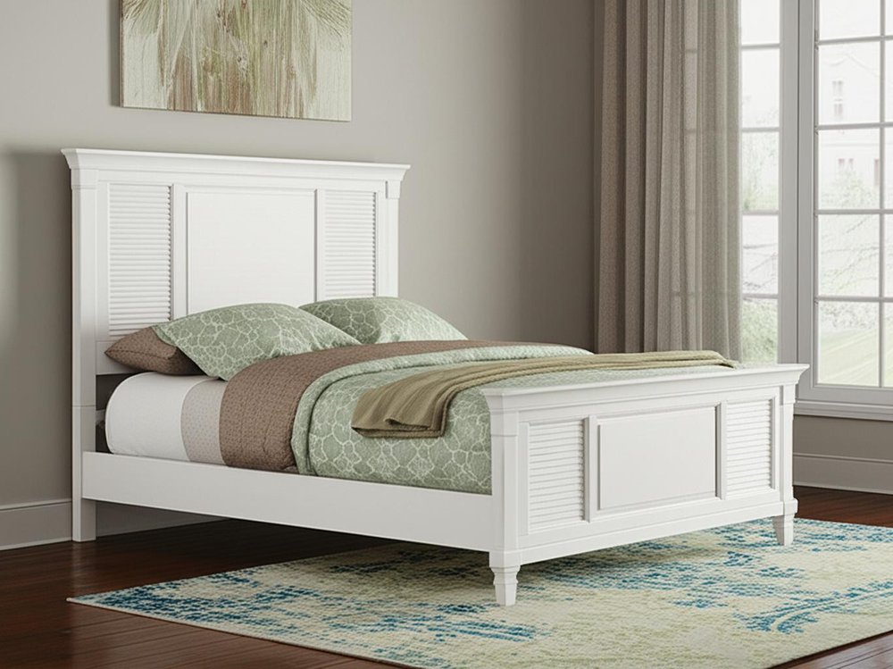 White Ribbed Texture Solid Wood California King Bed Frame