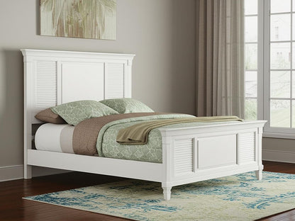 White Ribbed Texture Solid Wood California King Bed Frame
