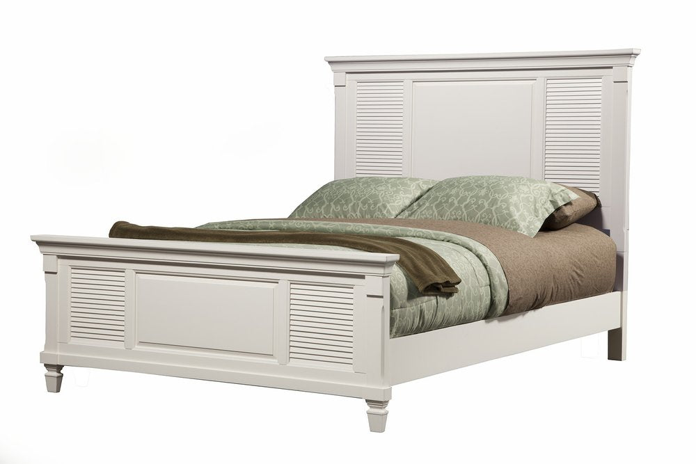 White Ribbed Texture Solid Wood King Bed Frame