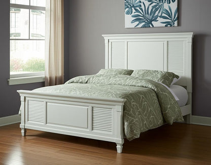 White Ribbed Texture Solid Wood King Bed Frame