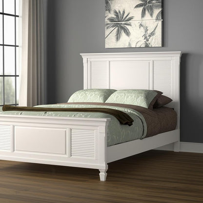 White Ribbed Texture Solid Wood Queen Bed Frame