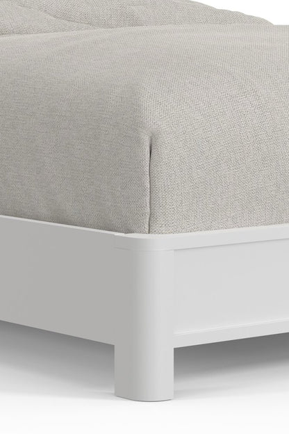 White Ribbed Texture Solid Wood Queen Bed Frame