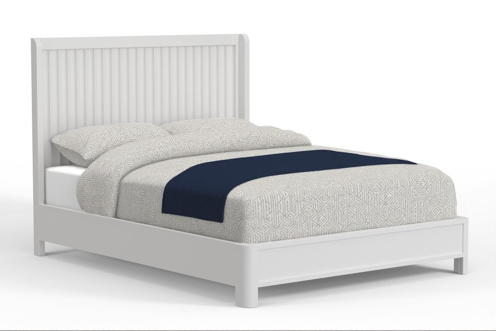 White Ribbed Texture Solid Wood Queen Bed Frame