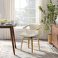Off White and Natural Upholstered Faux Leather Dining Arm Chair