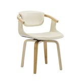 Off White and Natural Upholstered Faux Leather Dining Arm Chair