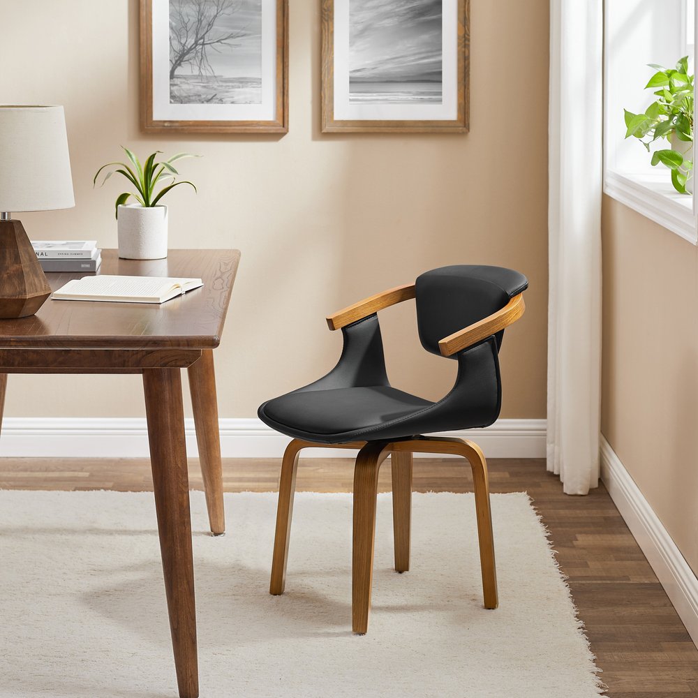 Off White and Natural Upholstered Faux Leather Dining Arm Chair