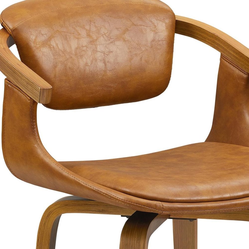 Off White and Natural Upholstered Faux Leather Dining Arm Chair