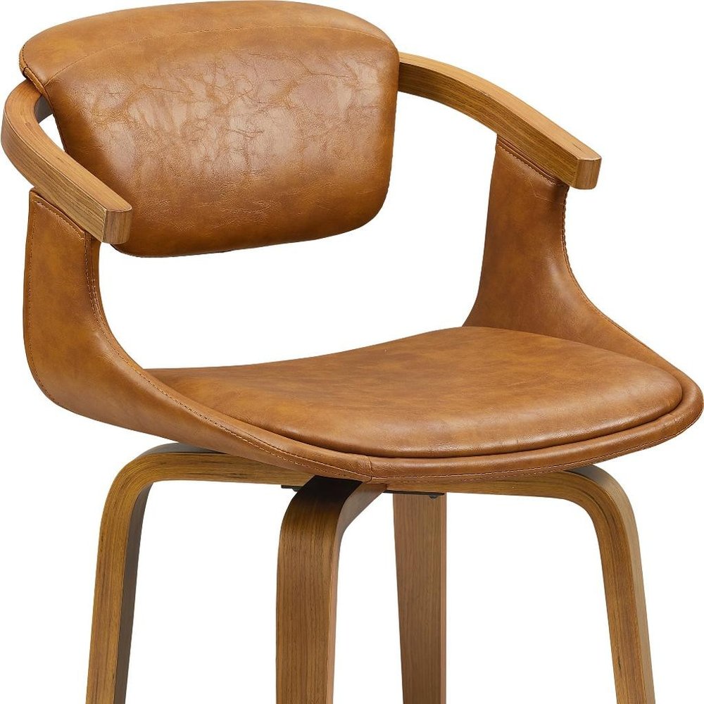 Off White and Natural Upholstered Faux Leather Dining Arm Chair