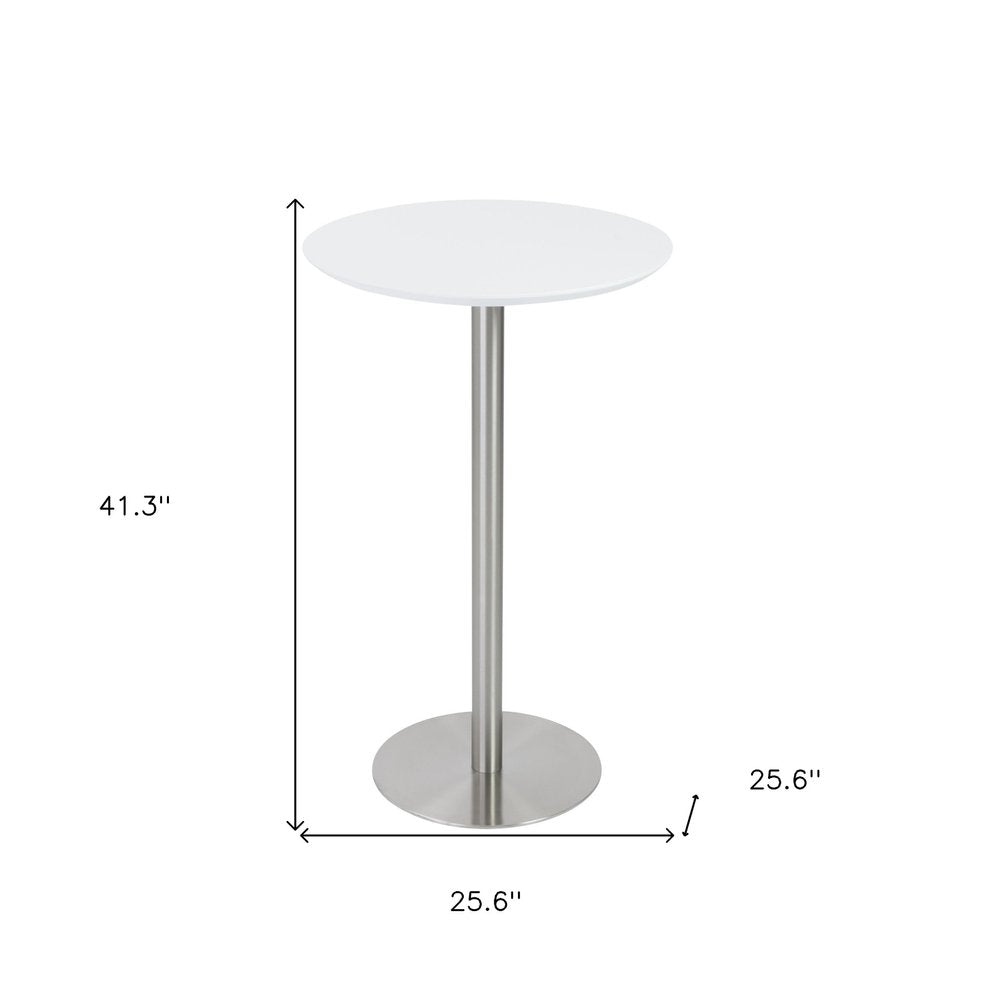 26" White and Silver Rounded Steel Bar Table