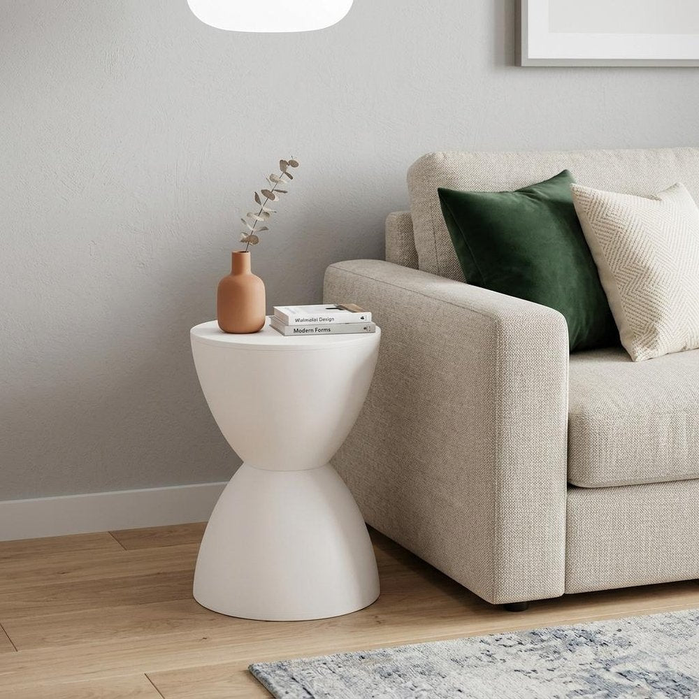 17" White Heavy Duty Plastic Round Pedestal End Table