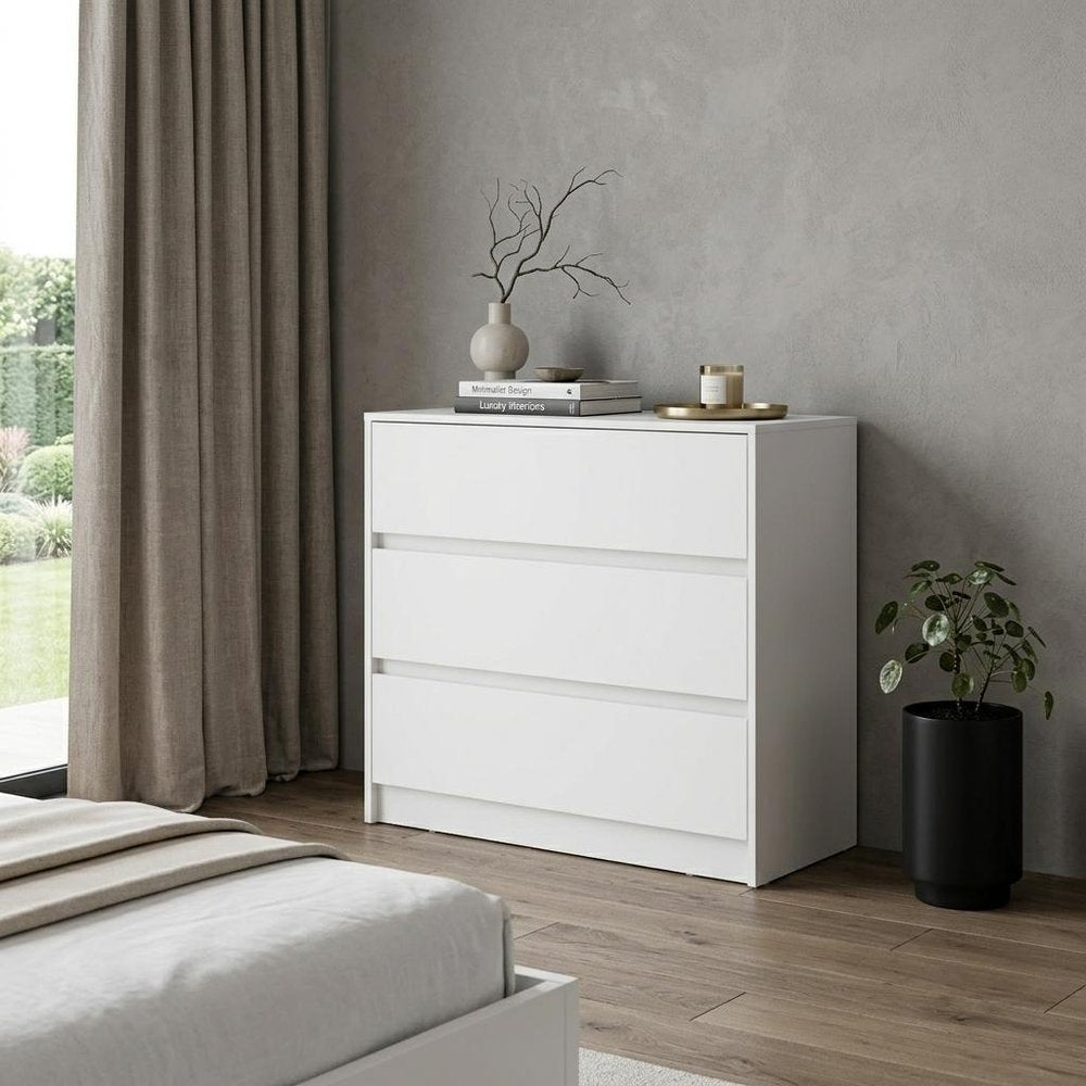 33" White Three Drawer Dresser