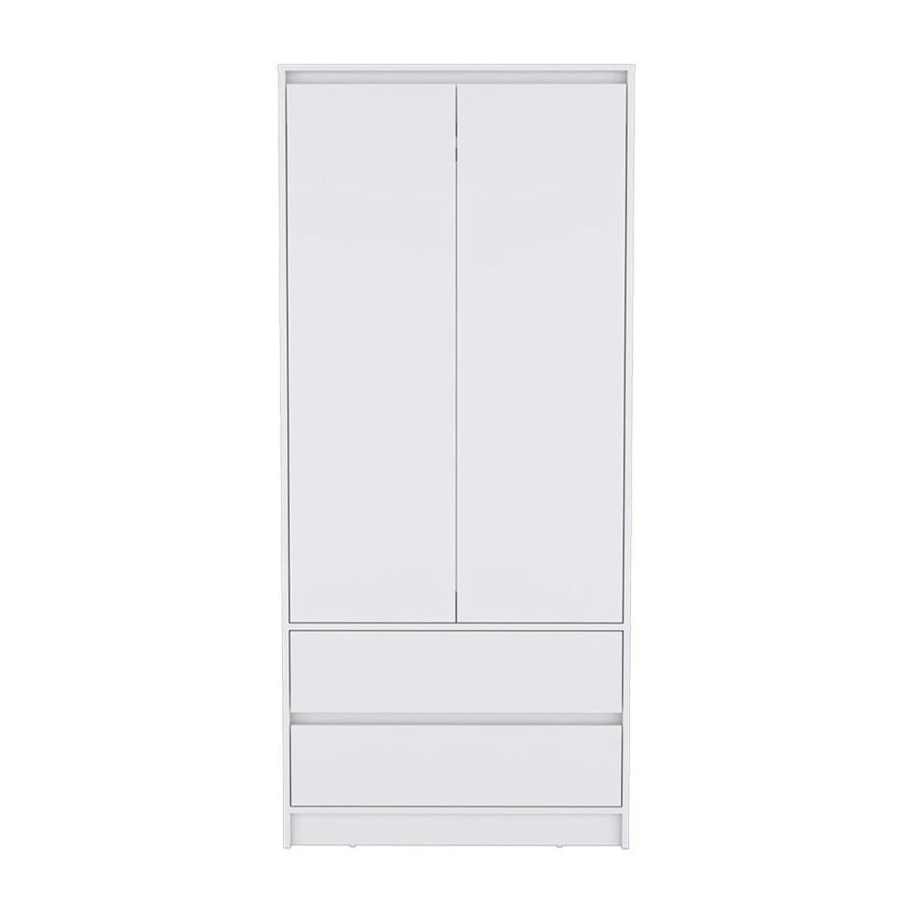 71" White Wood Two Door Two Drawer Combo Dresser