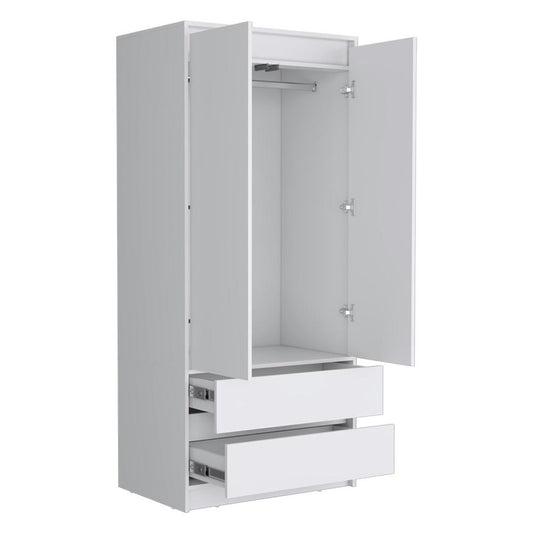 71" White Wood Two Door Two Drawer Combo Dresser