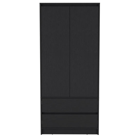 71" Black Wood Two Drawer Combo Dresser