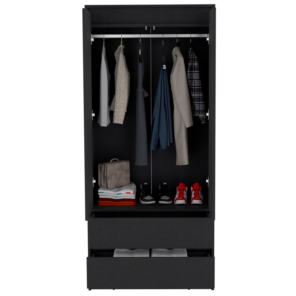71" Black Wood Two Drawer Combo Dresser