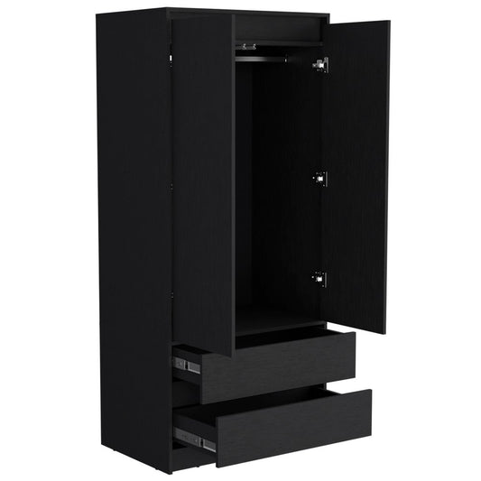 71" Black Wood Two Drawer Combo Dresser