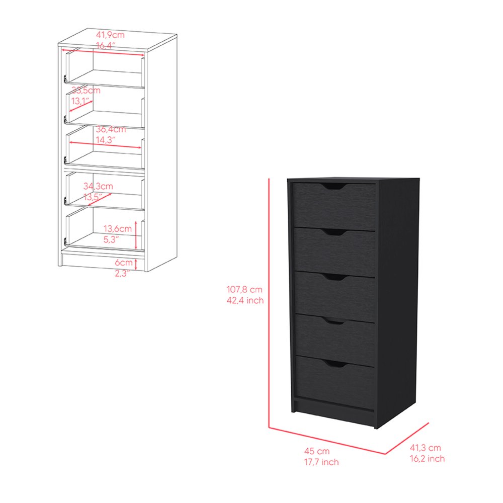 18" White Five Drawer Standard Chest