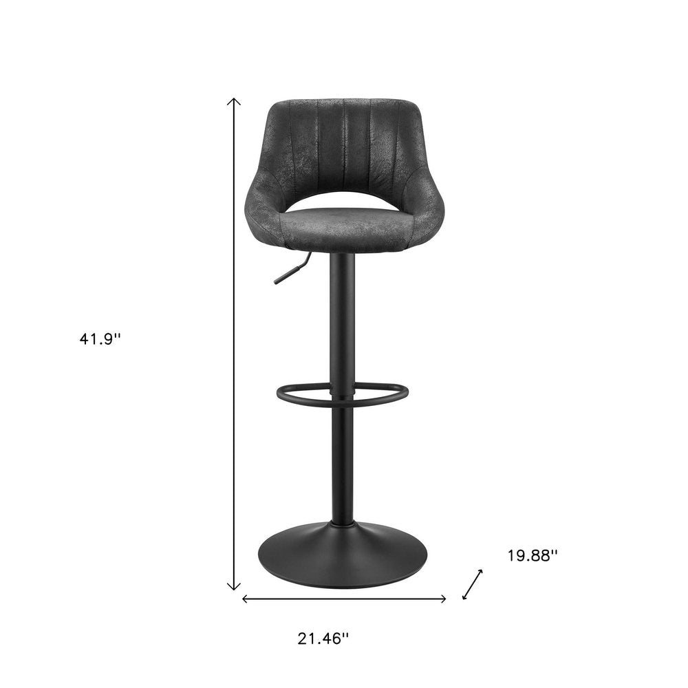 Set of Two 32" Black Faux Leather And Steel Swivel Low Back Adjustable Height Bar Chairs