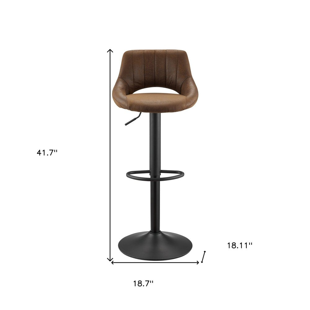 Set of Two 32" Black Faux Leather And Steel Swivel Low Back Adjustable Height Bar Chairs