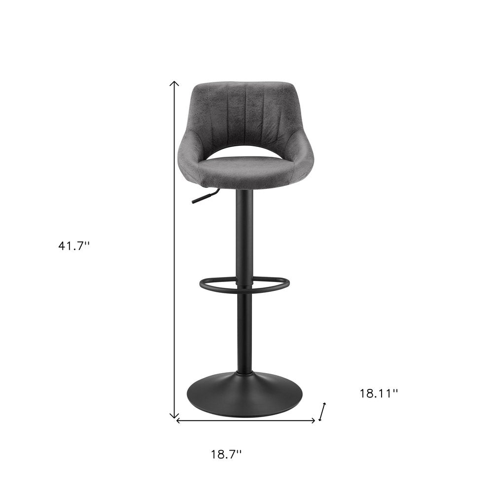 Set of Two 32" Black Faux Leather And Steel Swivel Low Back Adjustable Height Bar Chairs