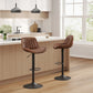 Set of Two 32" Black Faux Leather And Steel Swivel Low Back Adjustable Height Bar Chairs