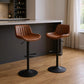 Set of Two 32" Black Faux Leather And Steel Swivel Low Back Adjustable Height Bar Chairs