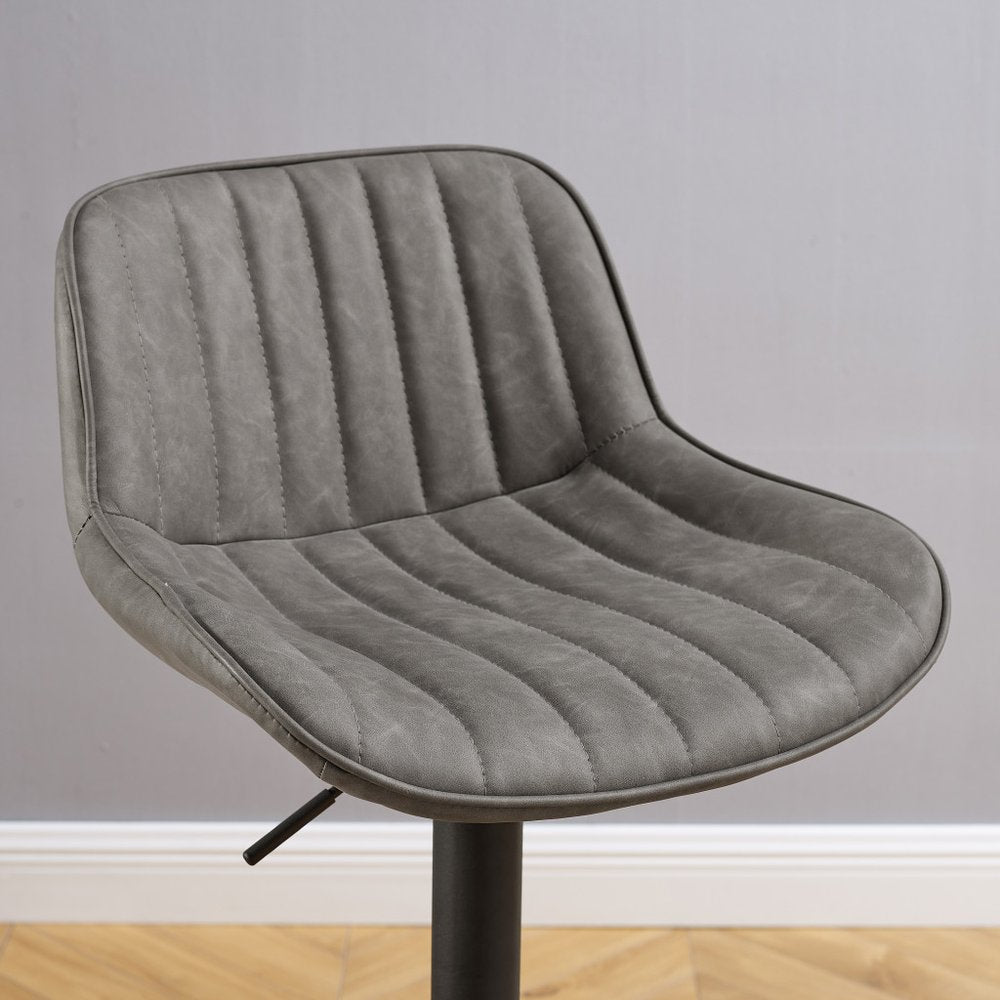 Set of Two 32" Black Faux Leather And Steel Swivel Low Back Adjustable Height Bar Chairs