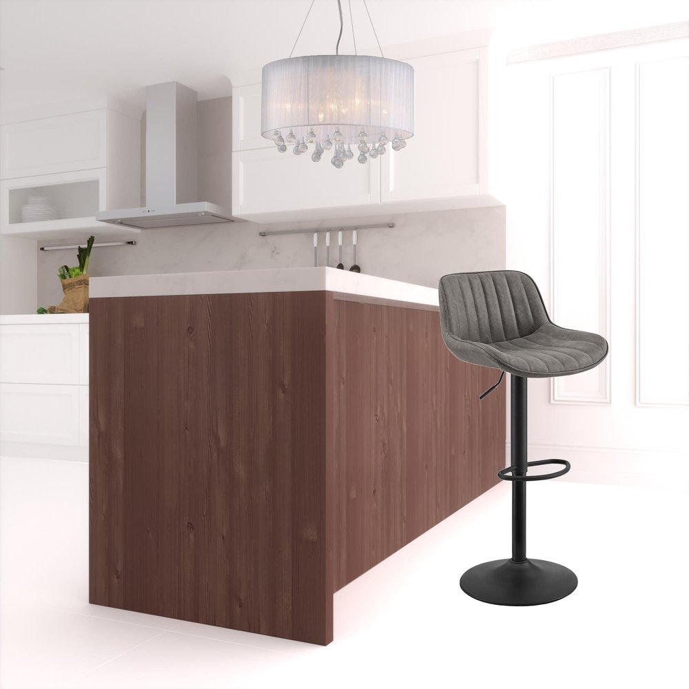 Set of Two 32" Black Faux Leather And Steel Swivel Low Back Adjustable Height Bar Chairs