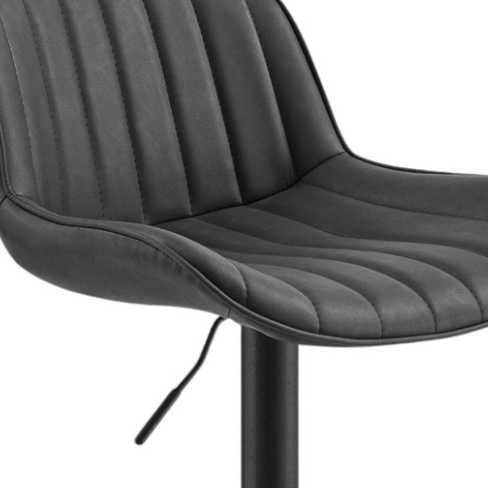 Set of Two 32" Black Faux Leather And Steel Swivel Low Back Adjustable Height Bar Chairs