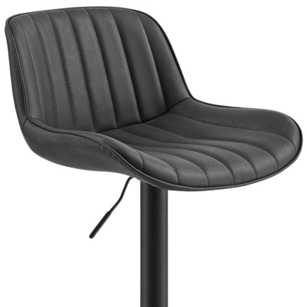 Set of Two 32" Black Faux Leather And Steel Swivel Low Back Adjustable Height Bar Chairs