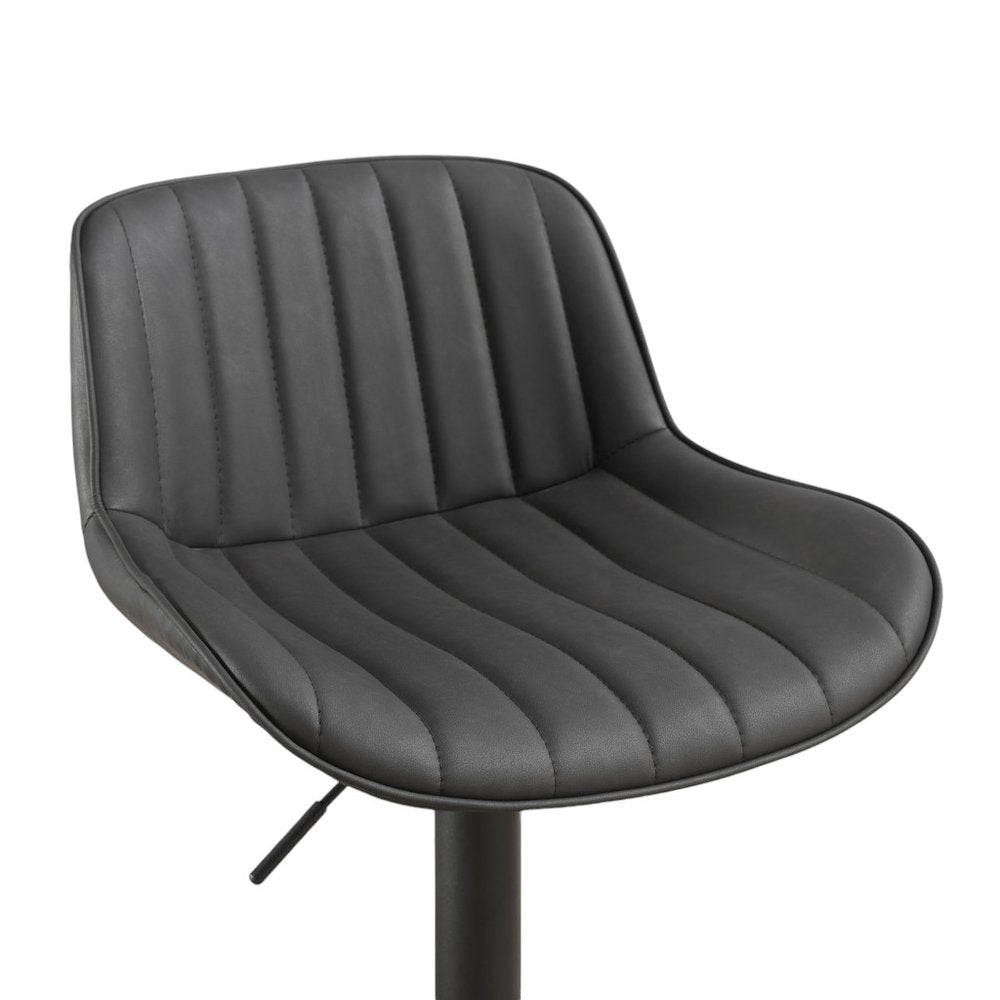 Set of Two 32" Black Faux Leather And Steel Swivel Low Back Adjustable Height Bar Chairs