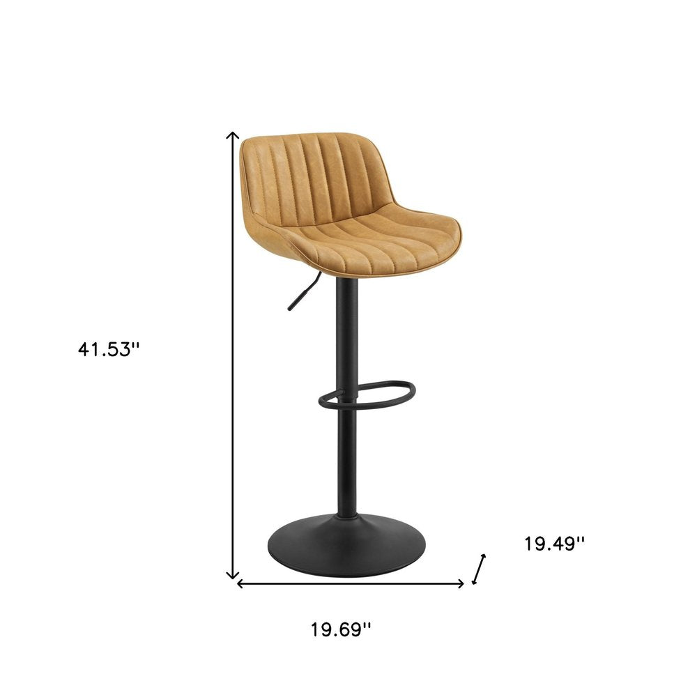 Set of Two 32" Black Faux Leather And Steel Swivel Low Back Adjustable Height Bar Chairs