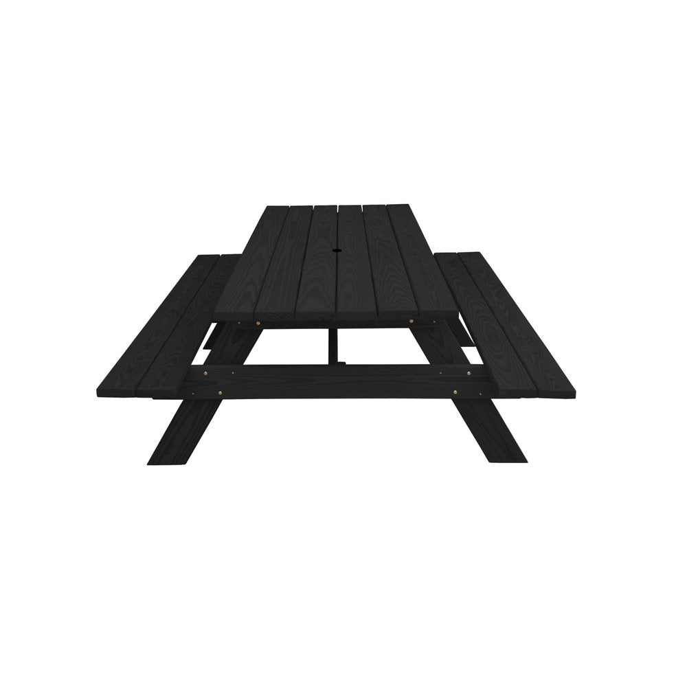 Black Solid Wood Dining Set with Two Benches With Umbrella Hole