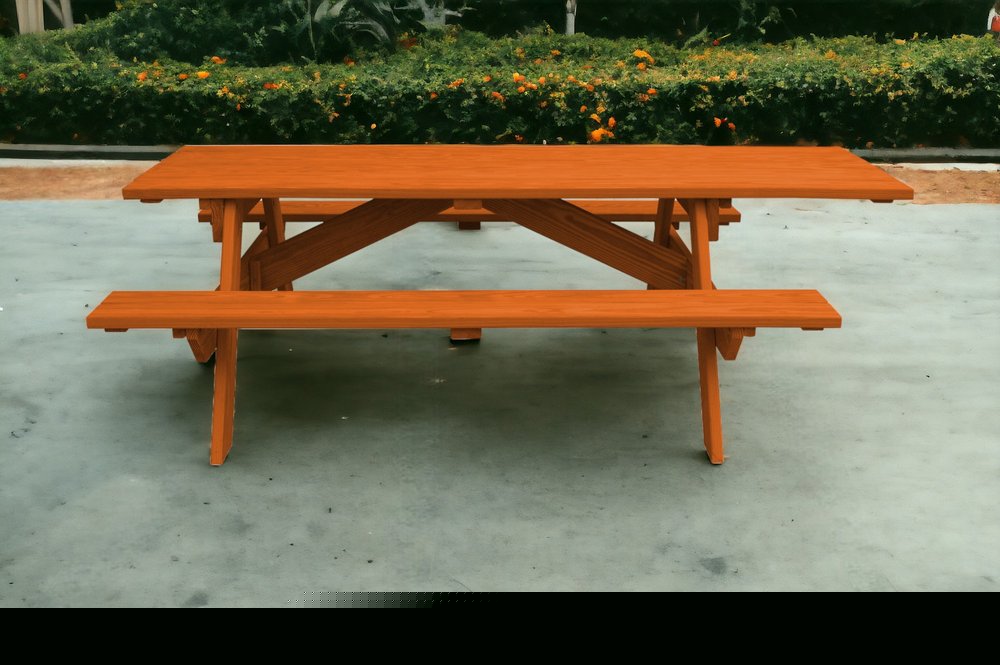 94" Redwood Solid Wood Outdoor Picnic Table
