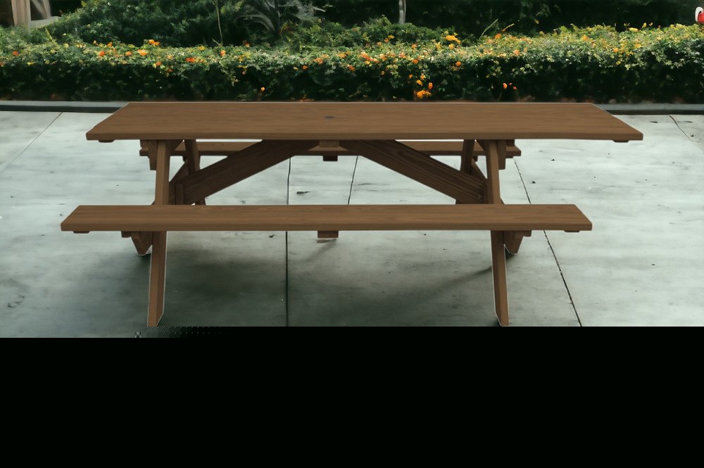 94" Brown Solid Wood Outdoor Picnic Table with Umbrella Hole