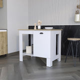 White and Natural 35" Kitchen Island With Storage