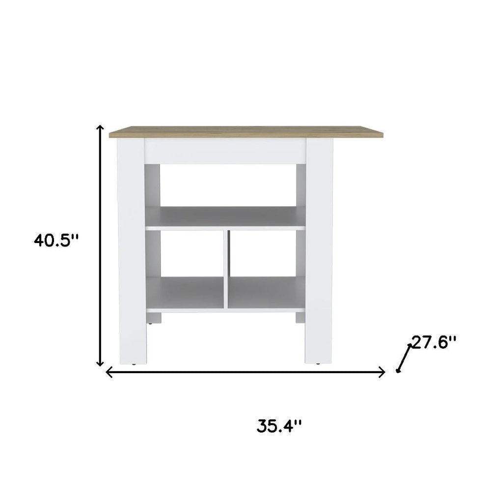 35" Natural and White Wood Kitchen Island With Storage