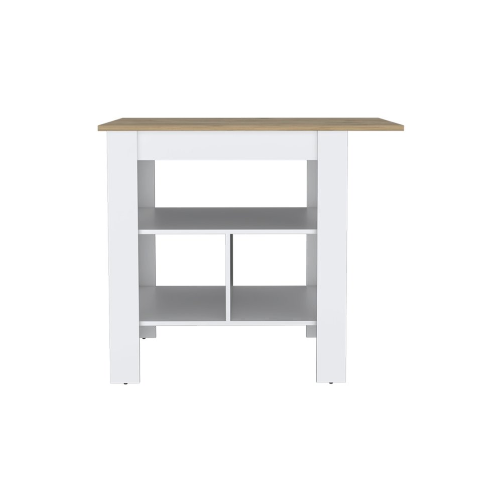 35" Natural and White Wood Kitchen Island With Storage
