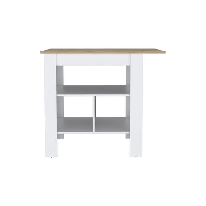 35" Natural and White Wood Kitchen Island With Storage