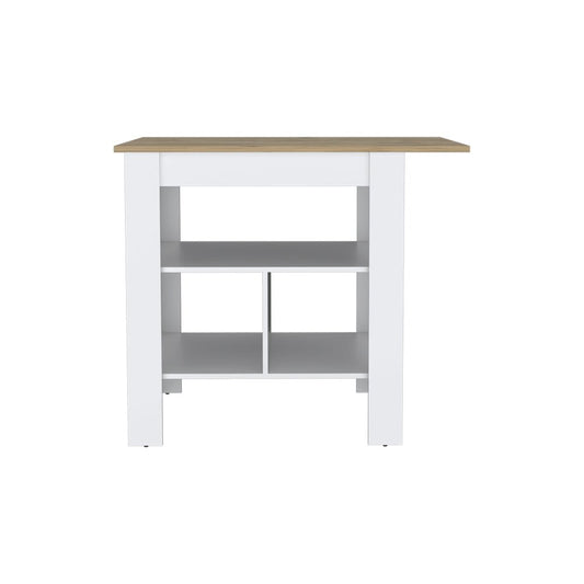 35" Natural and White Wood Kitchen Island With Storage