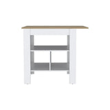 35" Natural and White Wood Kitchen Island With Storage