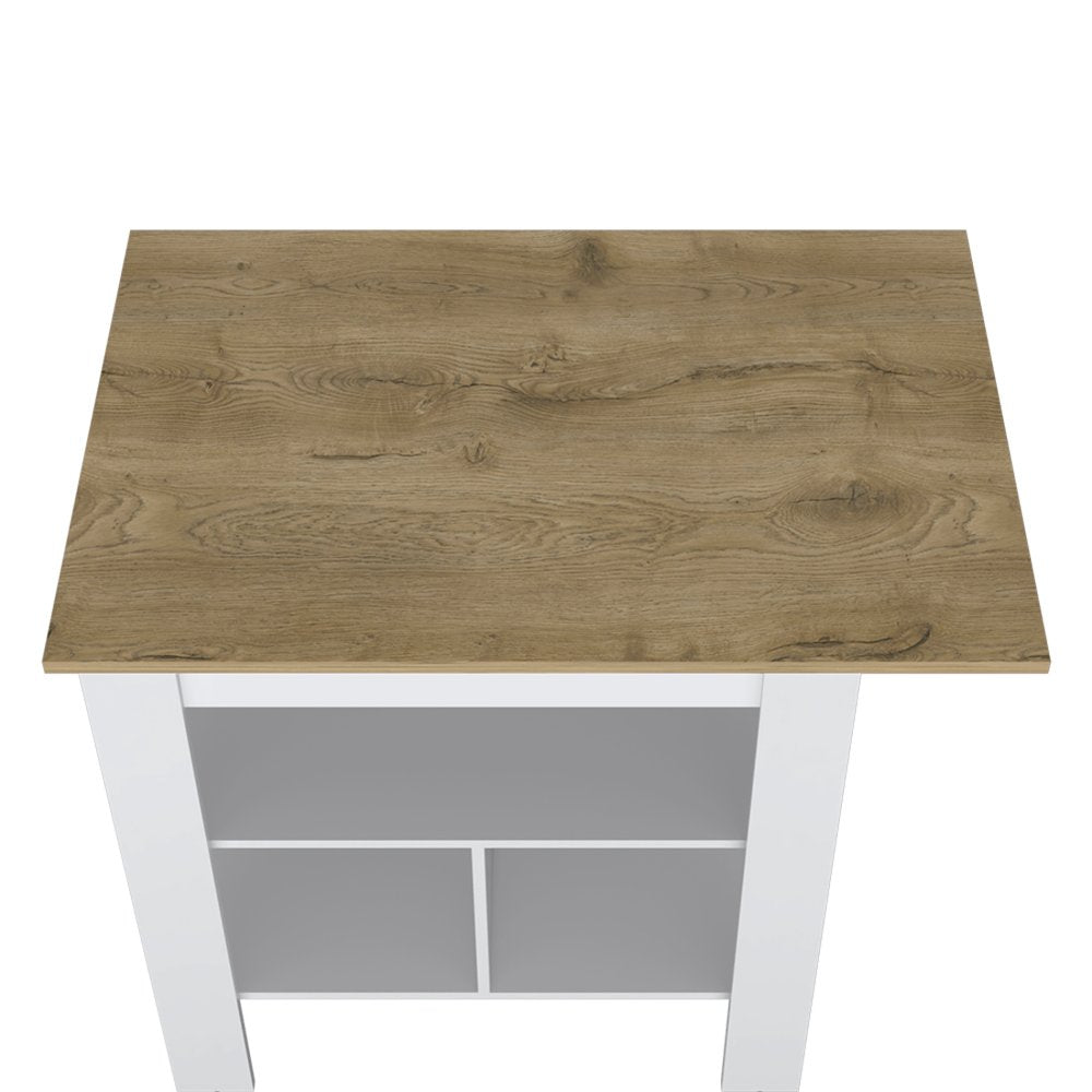 35" Natural and White Wood Kitchen Island With Storage