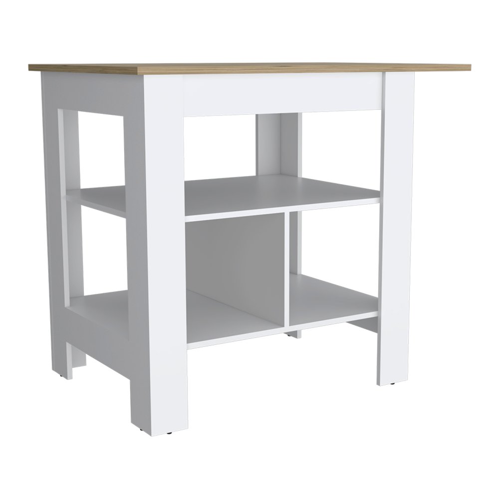 35" Natural and White Wood Kitchen Island With Storage