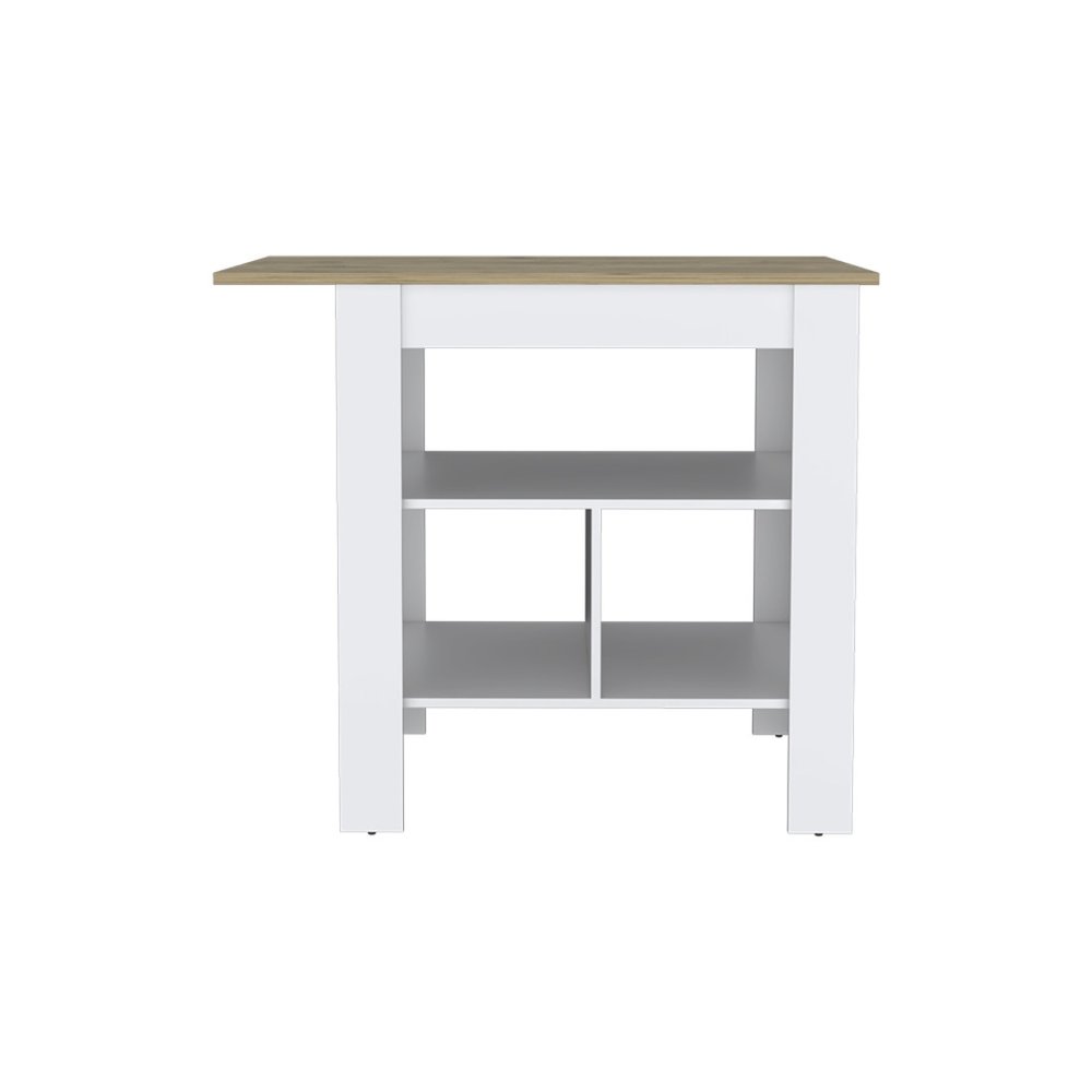 35" Natural and White Wood Kitchen Island With Storage