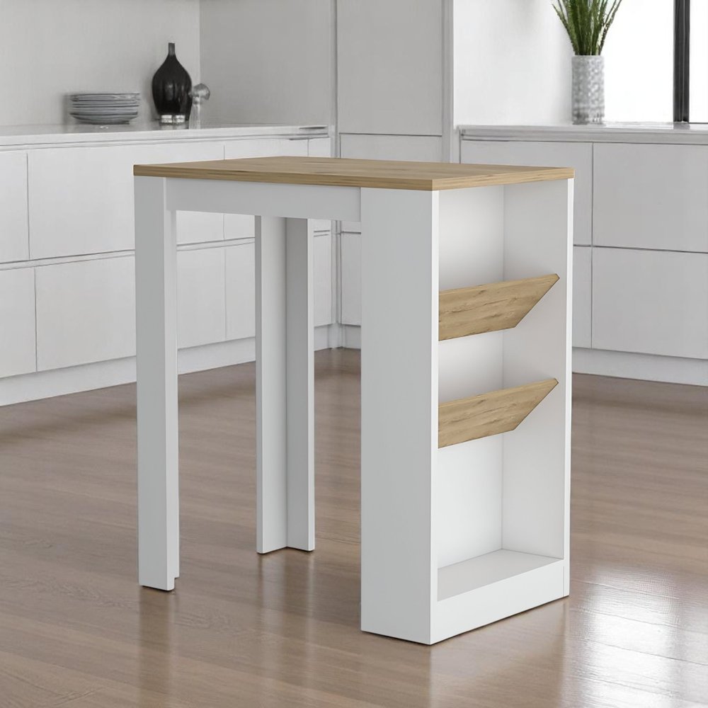 36" Natural and White Wood Kitchen Island With Storage