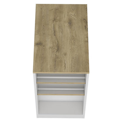36" Natural and White Wood Kitchen Island With Storage